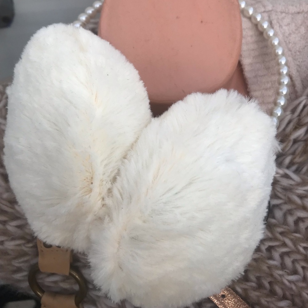 Girls- White faux fox fur earmuffs Dollbaby Barbie winter snow bunny pearl